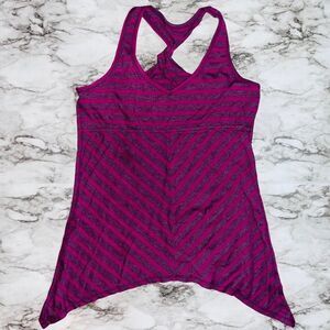 Self Esteem Tank Top Twisted Racerback Striped Pink/Purple Womens L Y2K Athletic